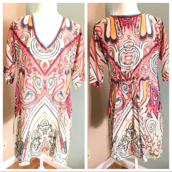 Johnny Was silk colorful V-neck tunic - Picture 1 of 8